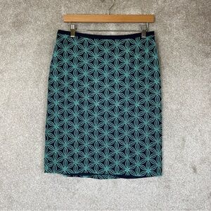 Talbots Skirt Womens 10 Blue Green Floral Pencil Lined Knee Length Zip- 3974